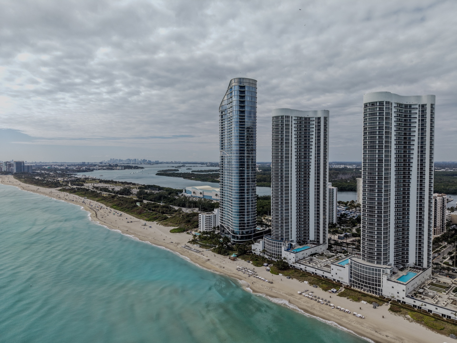Aerial view of Miami beachfront towers